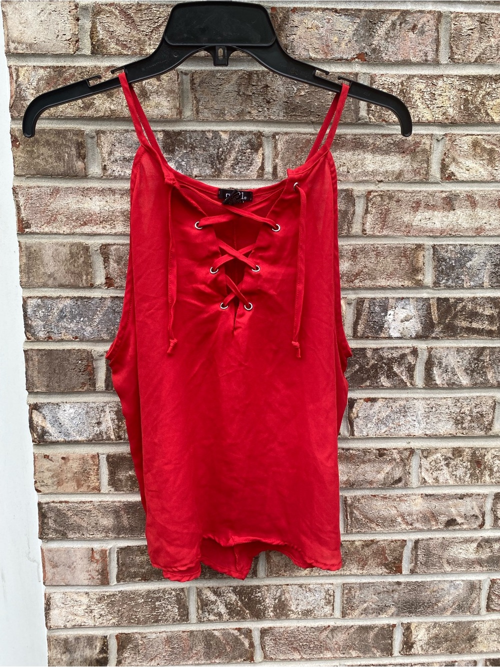 00s Rue21 Red Lace-Up High Neck  Spaghetti Strap Tank Size Large